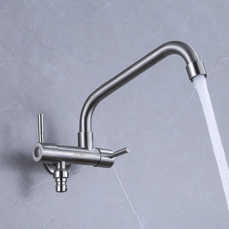 304 Stainless Steel Faucet One Into Two Out Multifunction Double-outlet Washing Machine Faucet Outdoor Garden Sink Faucet