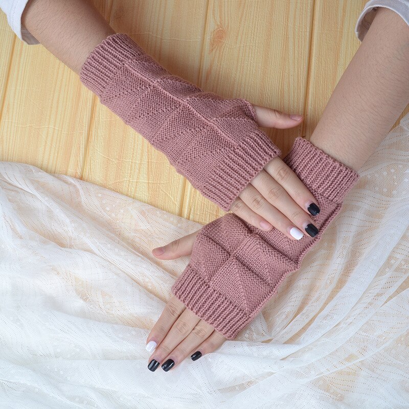Autumn Winter Arm Cover Women Soft Crochet Knitted Arm Sleeve Solid Color Half Finger Gloves Outdoors Warm Mittens