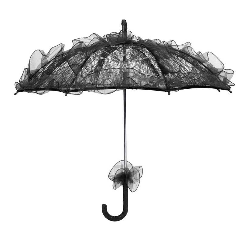 artificial flowers Wedding Bride Umbrella Unique Foldable Lace Fabric Parasol Umbrella Performance Props for Needlework: black