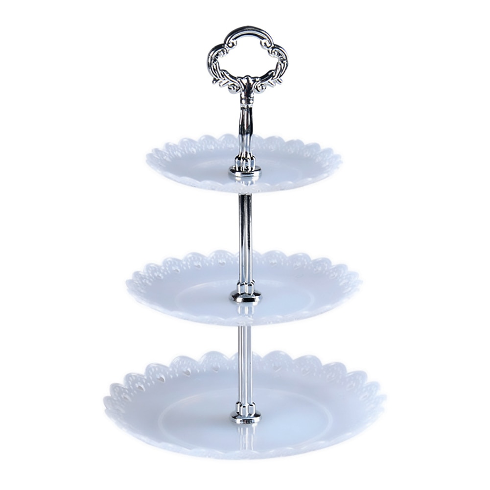 3 Layers Plastic Cake Stand Afternoon Tea Wedding Plates Party Tableware Bakeware Cake Shop Rack Dessert Snack Tray: Grey