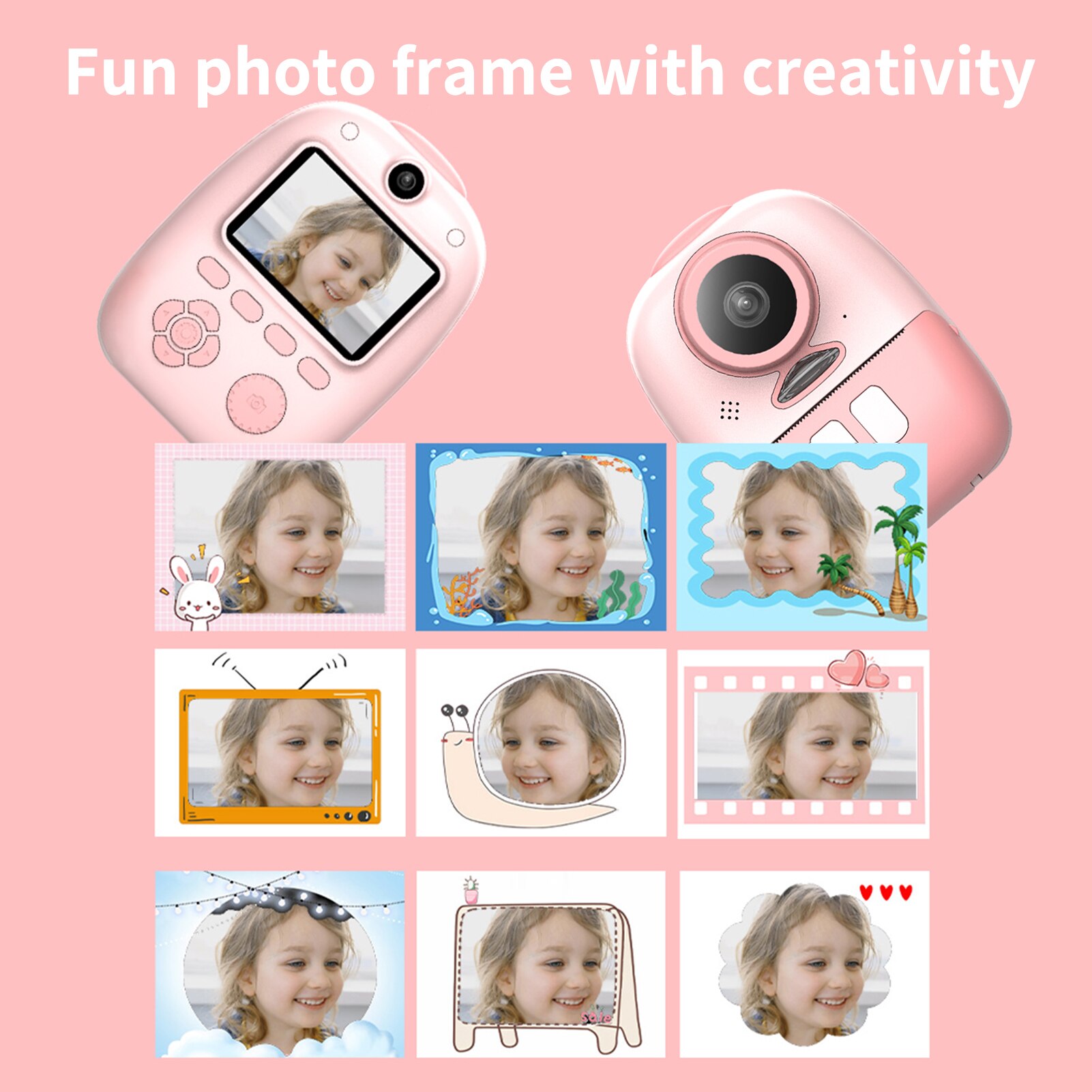 D10 Instant Camera Photo Printer 1080P HD Mini Digital Camera for Kids with LED Fill-in Light Print Paper Cartoon Stickers