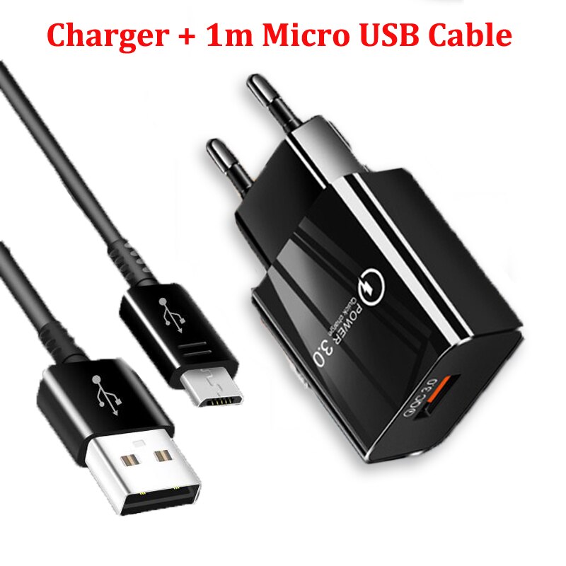 Qc 3.0 Fast Charger Voor Samsung A10 A7 J6 J4 Plus Huawei P Smart Plus Honor 9 Lite 8X mobiele Telefoon Opladen Micro Usb-kabel: Black Charger Cable