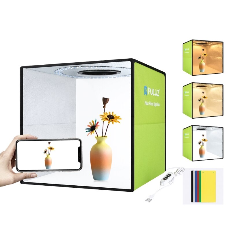 Mini caja de luz plegable de 30CM, caja de estudio fotográfico, luz LED, caja de luz suave, kit de tienda de tiro para estudio y 6 Fondos De Colores
