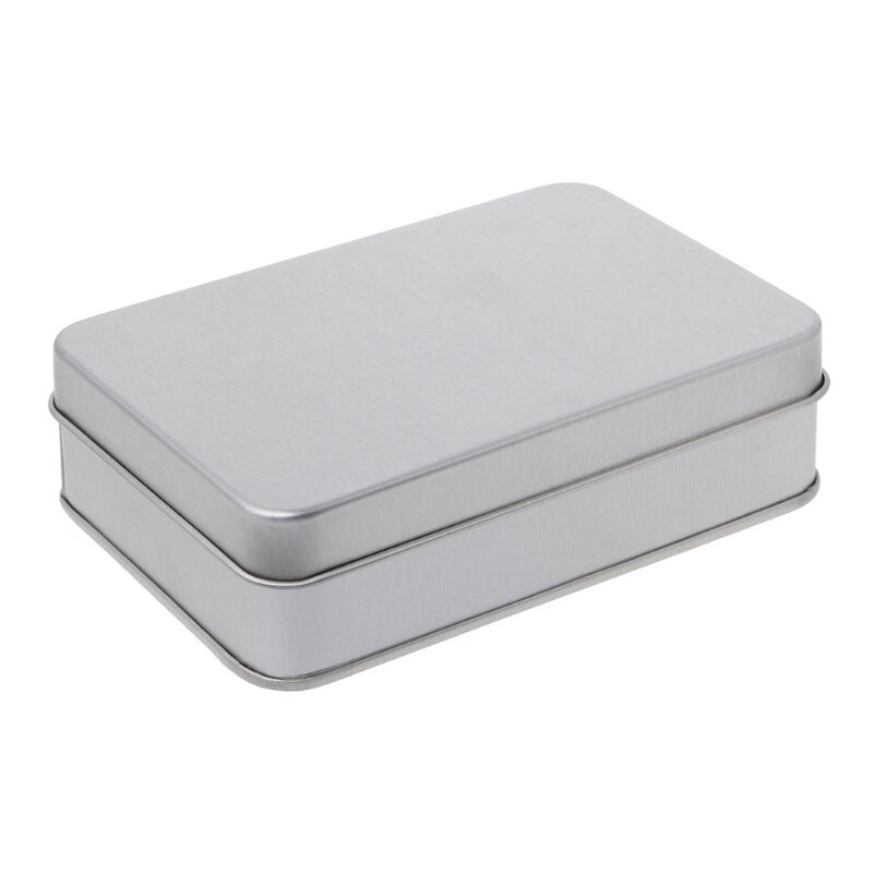 Metal Rectangular Storage Box Container with Lid, Small Tin Boxes Empty Containers Silver Storage Box Case Organizer: 4