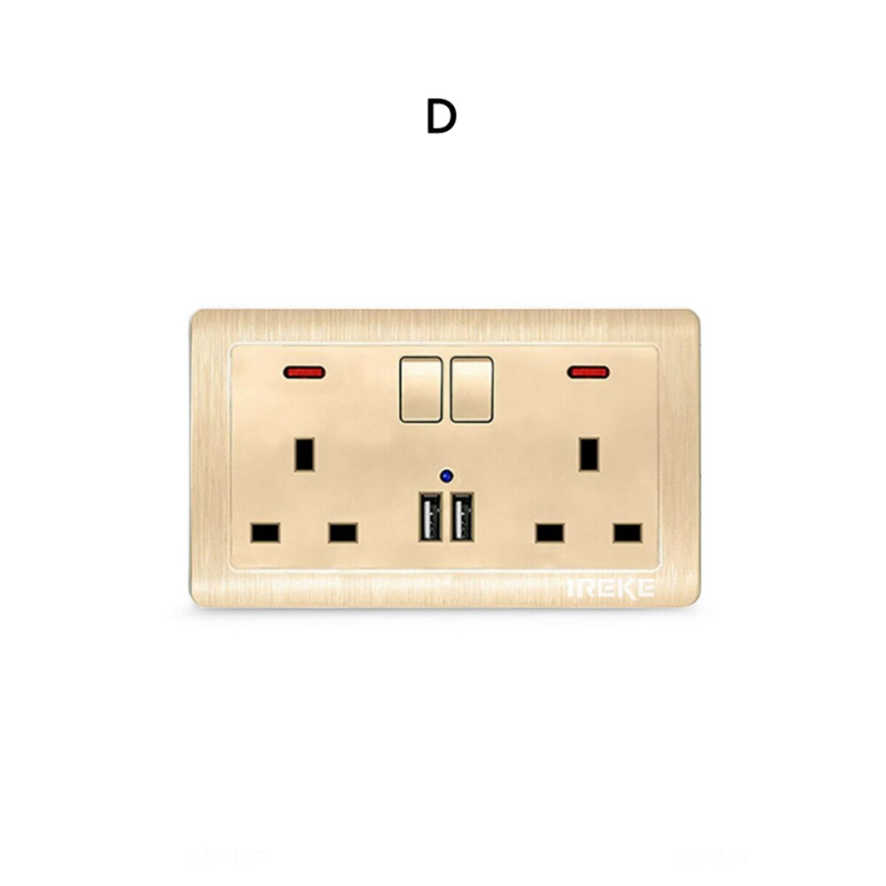 13A Double Wall UK Plug Socket 2 Gang Multifunctional Socket With USB Charger 2 Port Wall Outlets Flat Plate House Decoration: D