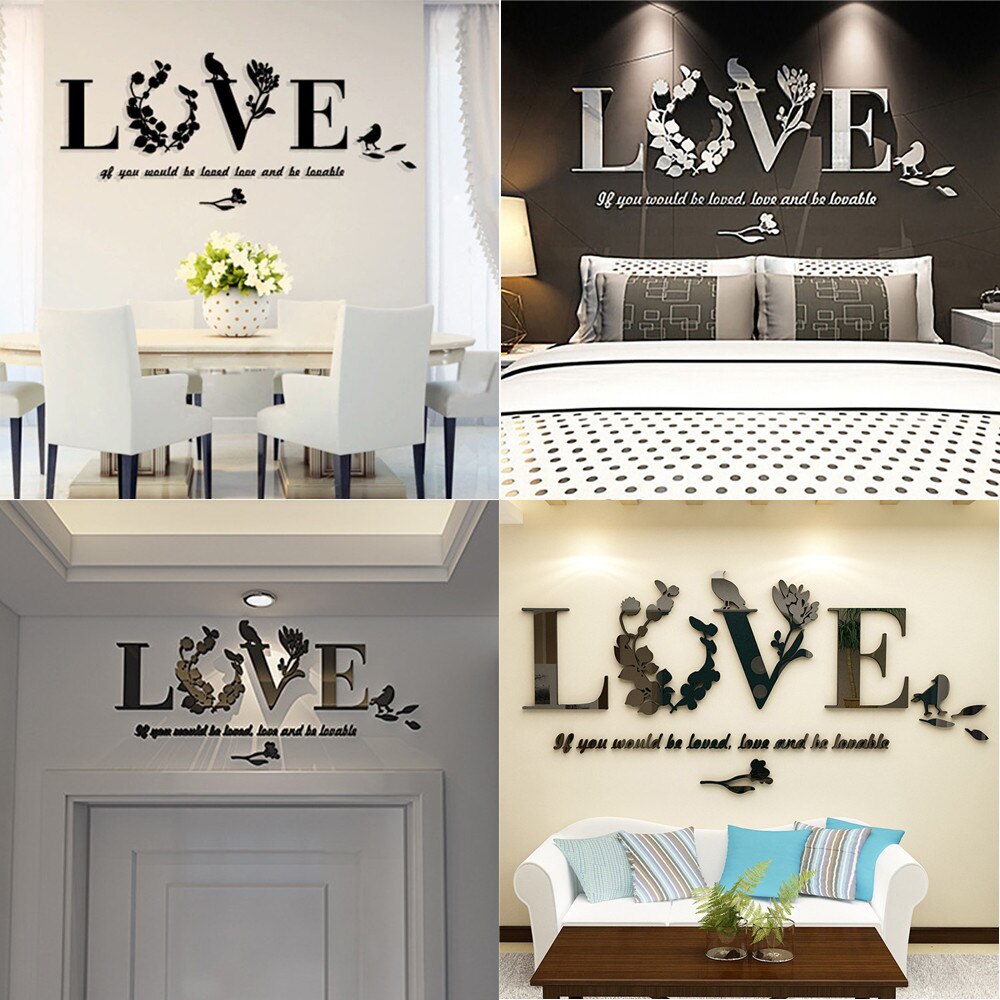 3D three-dimensional wall stickers LOVE acrylic horizontal super small Bedroom and living room ceiling decoration stickers