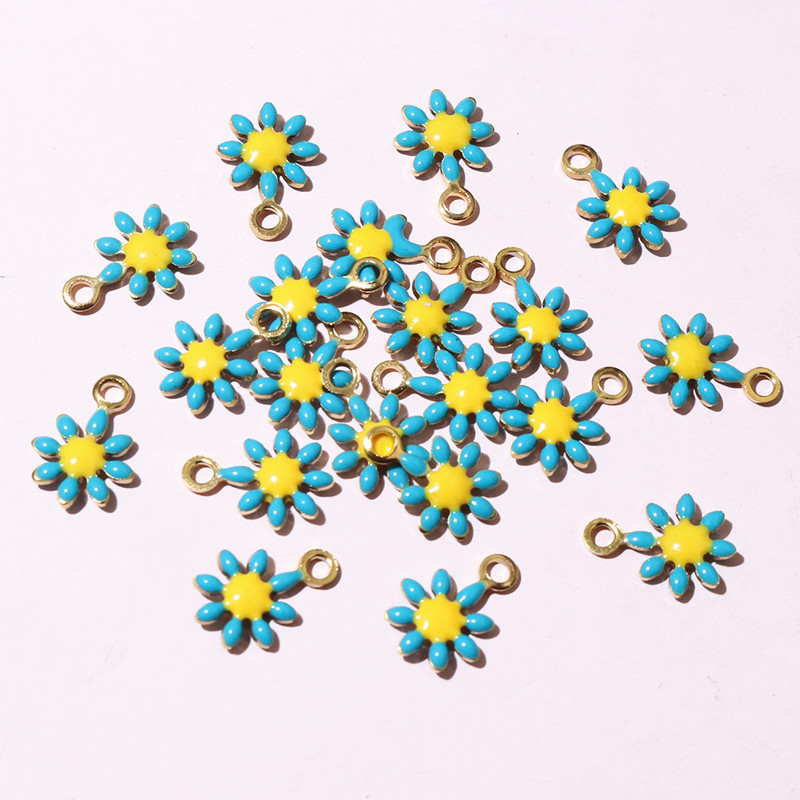 20 unidades, colgante de 10x7mm de flores pequeñas, colgante de esmalte de acero inoxidable, accesorios para hacer joyas DIY, accesorios para collar, pendientes: orange