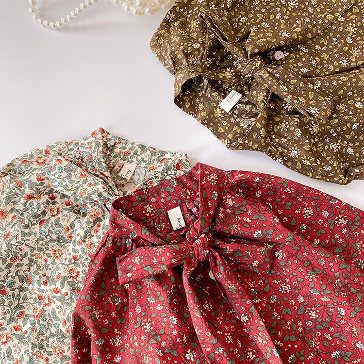 Herfst Schattige Meisjes Casual Bloemen Strik Frenal Mode Shirts Pastorale Stijl Lange Mouwen