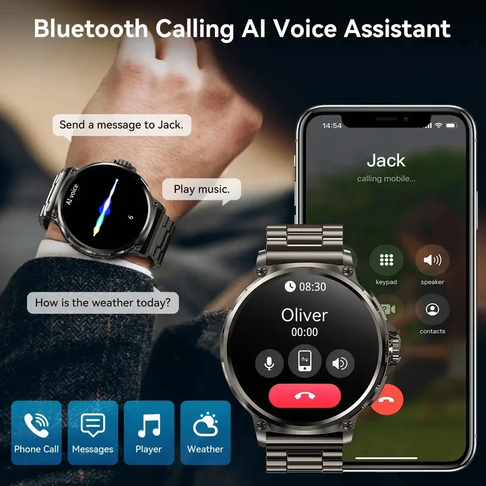 2024 nowy dla Huawei iOS męnarty inteligentny zegarek 710mA duży zegarek ze zdrową baterią śledzący 1.85 cali Bluetooth dzwoni robić muzyki sprytny zegarek