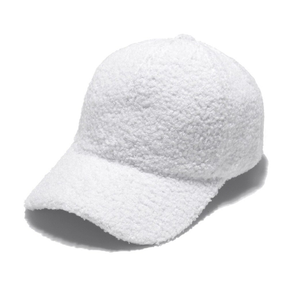 Autumn Winter Warm Lamb Hair Baseball Cap Lovely Plush Baseball Cap for Women: White