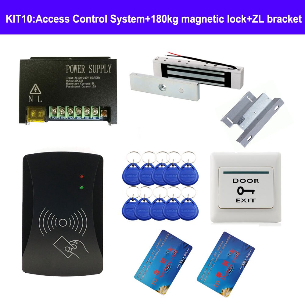 completed door access control system kit power supply+electric lock+exit button+10pcs ID key cards 2000 users IR remote switch