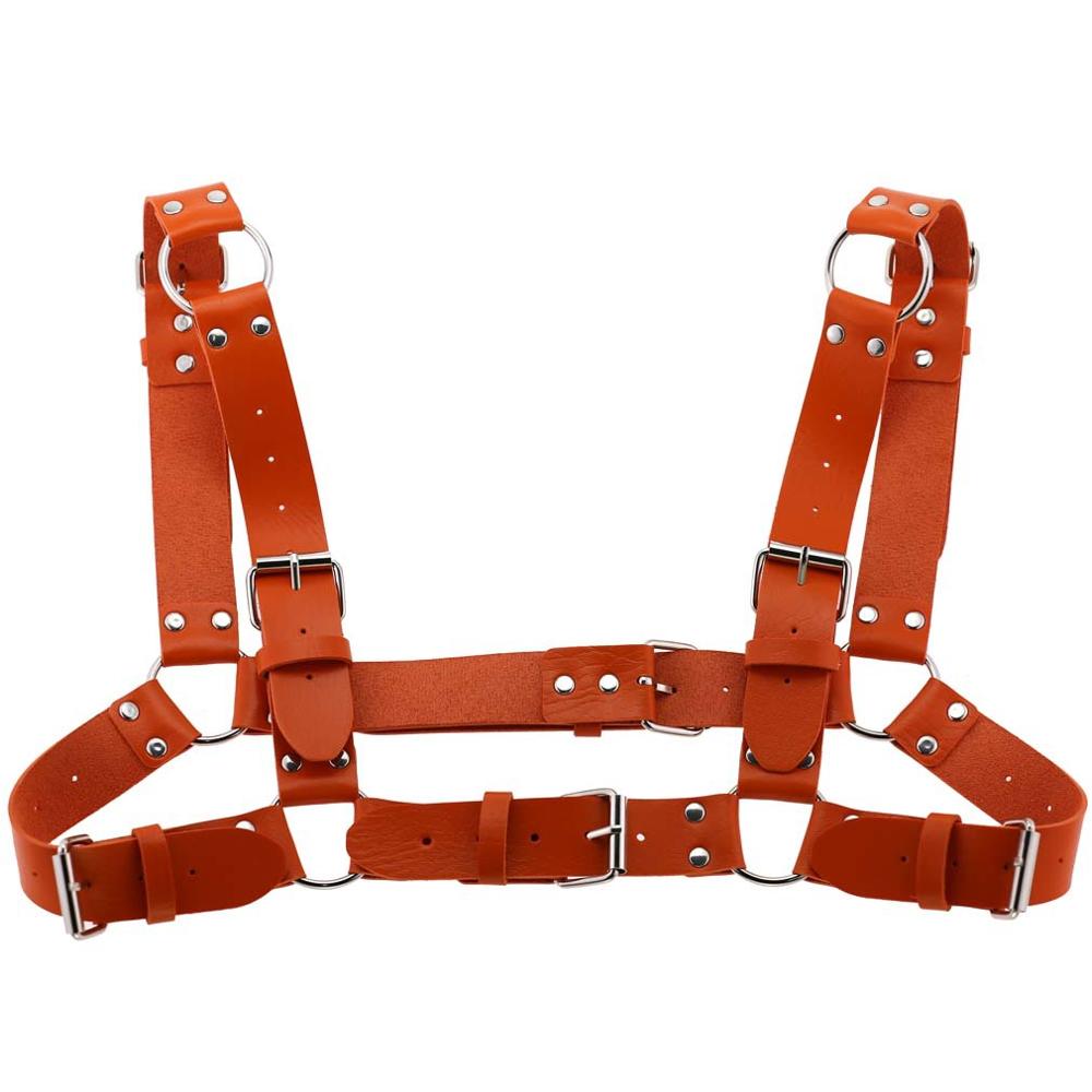 KMVEXO Degli Uomini Delle Donne Sexy Punk Chest Harness Regolabile Gabbia Catena Corpo In Metallo DELL'UNITÀ di elaborazione di Cuoio Del Choker Dichiarazione Della Collana Del Partito Clubwear: Orange