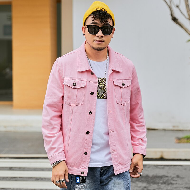 Oversized men's denim jacket in autumn Pink denim jacket men spring and autumn men's oversized denim jacket
