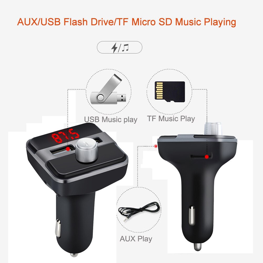 Auto Mp3 Speler Draadloze Bluetooth Auto Fm-zender Radio Lcd Aux Sd-kaart Dual 2 Usb Charger Mp3 Speler Auto elektronica