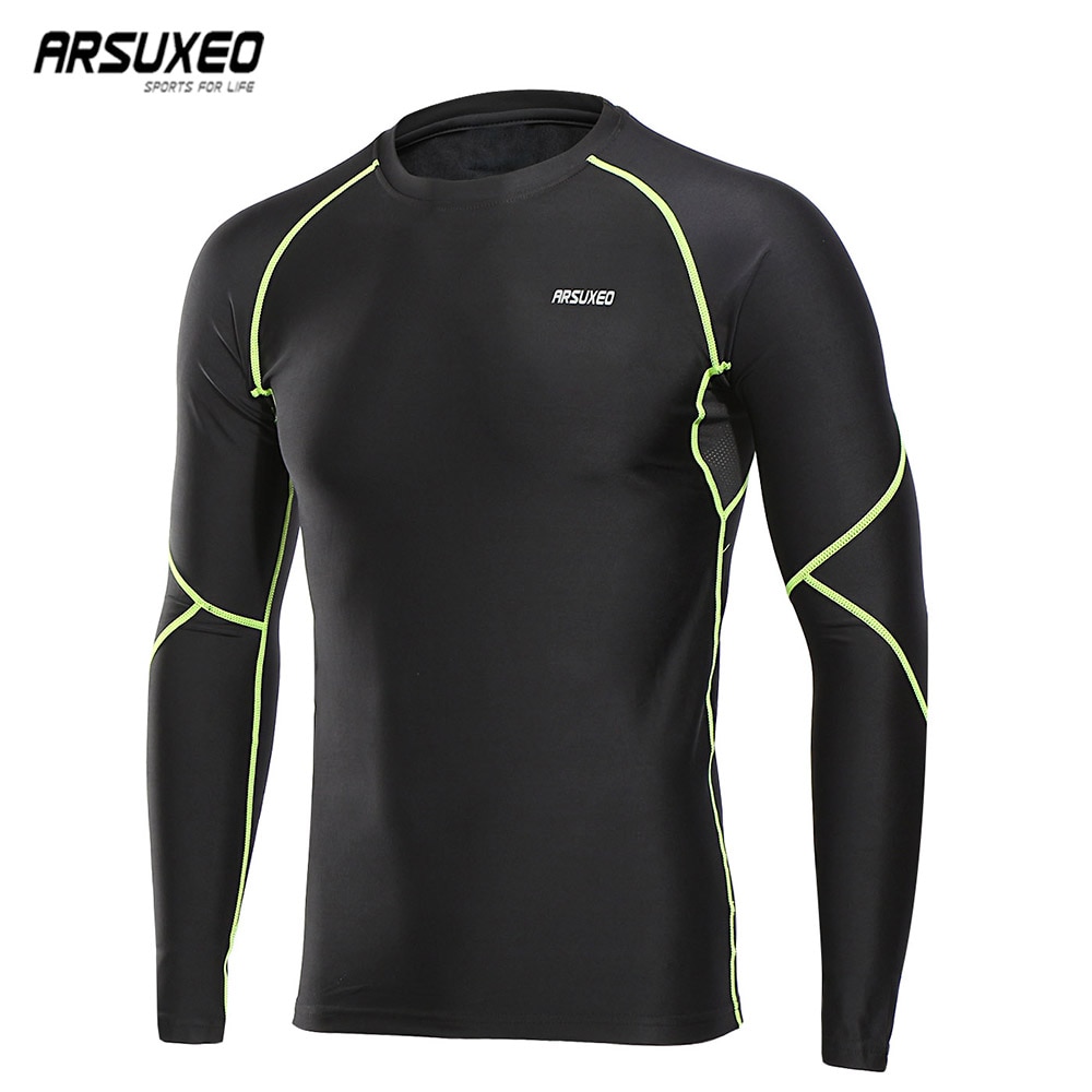 Arsuxeo mænd vinter kompression løbeskjorte langærmet sports løbetights fleece base layer workout gym skjorter toppe  u81s
