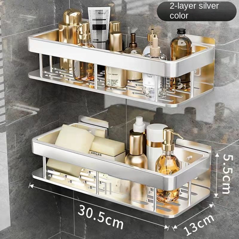 Luxury Bathroom Shelves Without Drilling Rustproof Aluminum Shower Wall Shelf Shampoo Towel Holder Bathroom Organizer Accessorie: Chocolate