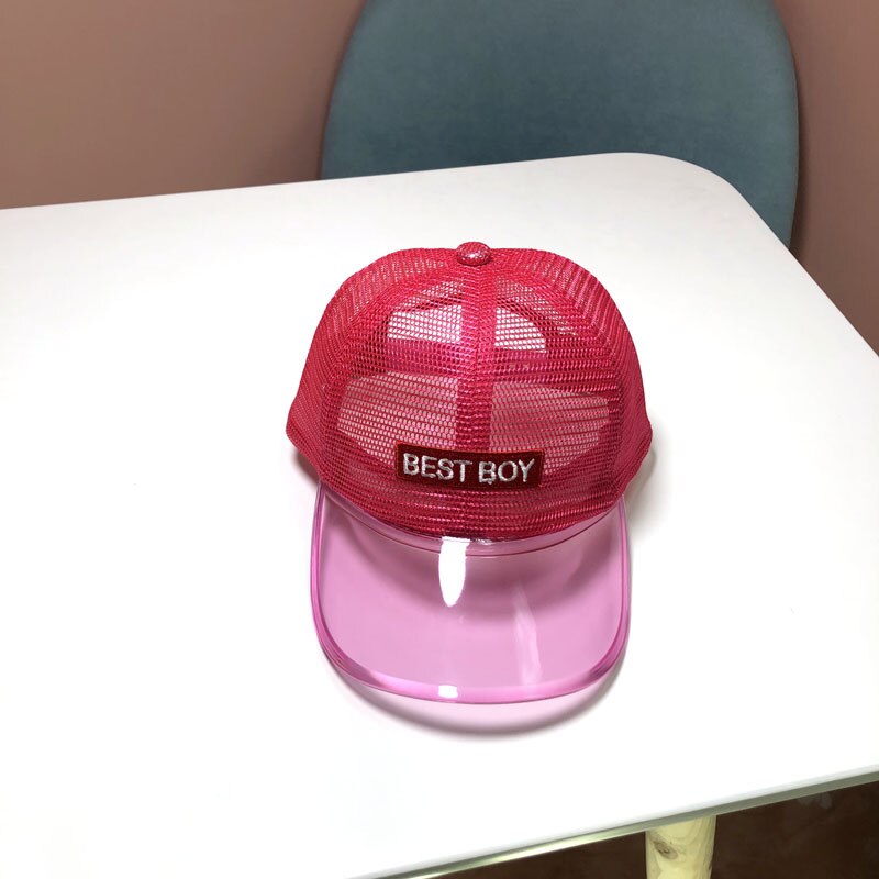 Gorras de béisbol con visera de plástico y malla para niños y niñas, gorras de béisbol con visera de plástico de PVC, Snapbacks de caramelo, Gorros