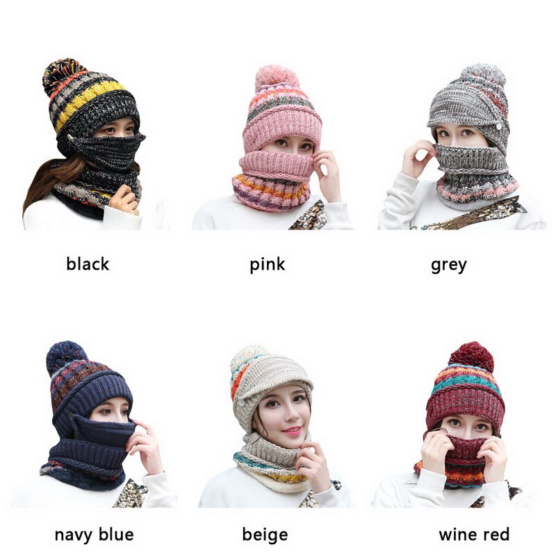 Conjunto de gorro de invierno, bufanda gruesa y cálida para mujer, accesorios de invierno, gorro interior de lana tejido, conjunto de bufanda, 3 uds, sombreros de invierno para montar al aire libre