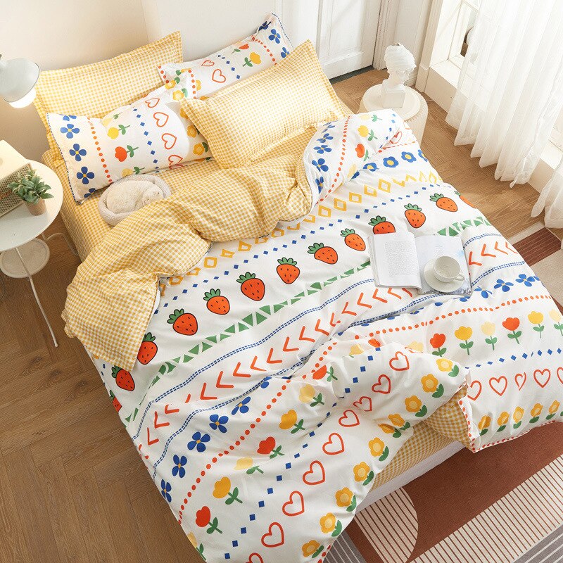 3/4Pcs Kawaii Beddengoed Sets Leuke Perzik Laken Set Met Kussensloop Voor Meisje Beddengoed Set Twin volledige Queen King Size Dekbedovertrek: 02 / Super King(2.2m bed)