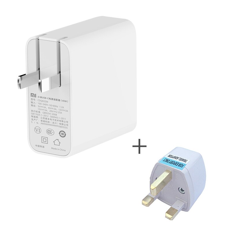 Chargeur d'origine Xiao mi mi USB-C 45 W (Max) sortie intelligente type-c Port USB PD 2.0 QC 3.0 câble de Charge rapide C2C: add UK Adapter