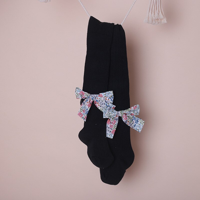 Small Floral Bowknot Baby Girls Tights Spring Soft Cotton Newborn Infant Pantyhose Kids Children Stocking For Girls Dance: black