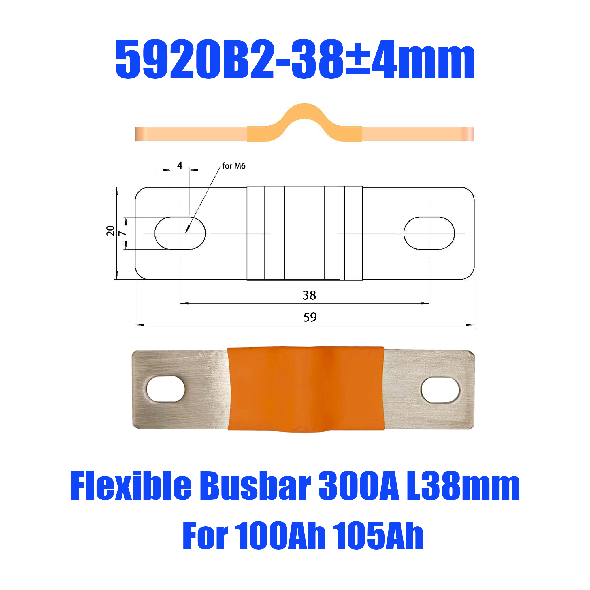 Lifepo4 Battery Flexible Busbar 72mm 300A Lithium Battery Straps Clips Stud Connecting Bars Pure Copper For LFP 230Ah 280AH 280K: ROYAL BLUE