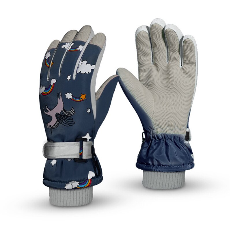 Guantes de esquí para niños, manoplas de invierno a prueba de viento, impermeables, gruesas, cálidas, antideslizantes, para ciclismo, escalada, al aire libre, manoplas cálidas de dibujos animados: navy unicorn3