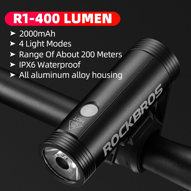 ROCKBROS 800 Lumen Bike Headlight High Power Bicycle Handlebar Front Lamp Waterproof Rechargeable LED Flashlight Cycling Light: R1-400 Lumen