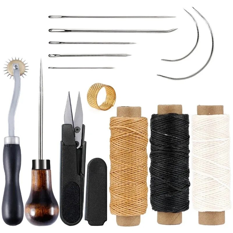 Leder Handwerk Werkzeuge Bausatz Professionelle Leder Hand NäHenne Reparatur Bausatz NäHenne schlagen Carving Arbeit Groover einstellen DIY Werkzeug einstellen: Licht Gelb