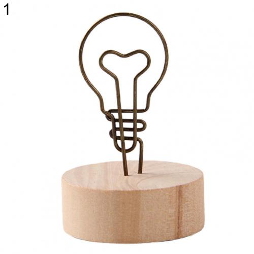 Lightweight Durable Metal Photo Clips Wooden Base Photo Holder Compact for Dorm: 1