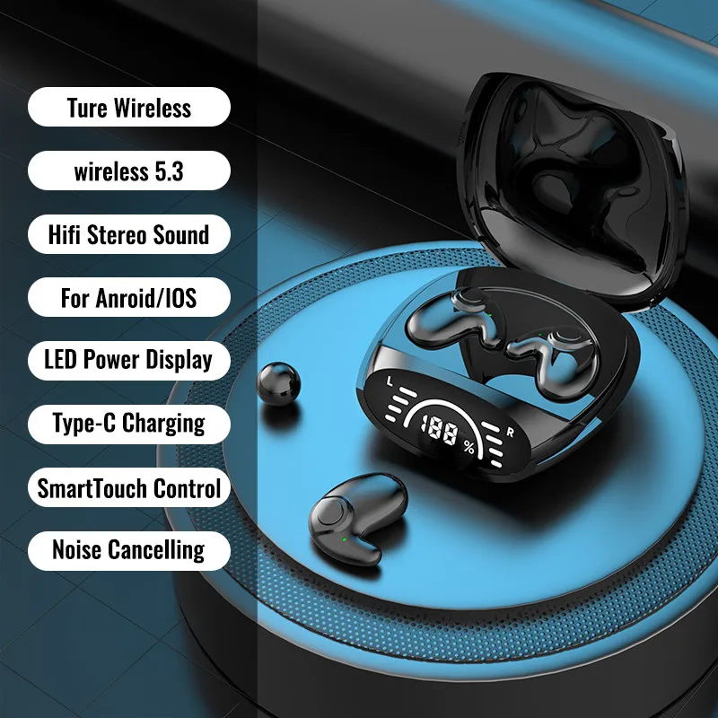 Słuchawki do spania Bluetooth 5.3 Bezprzewodowe niewidoczne słuchawki douszne TWS HD Call Stereo Redukcja szumów Bardzo długi czas czuwania dla wszystkich telefonów: Czerwony