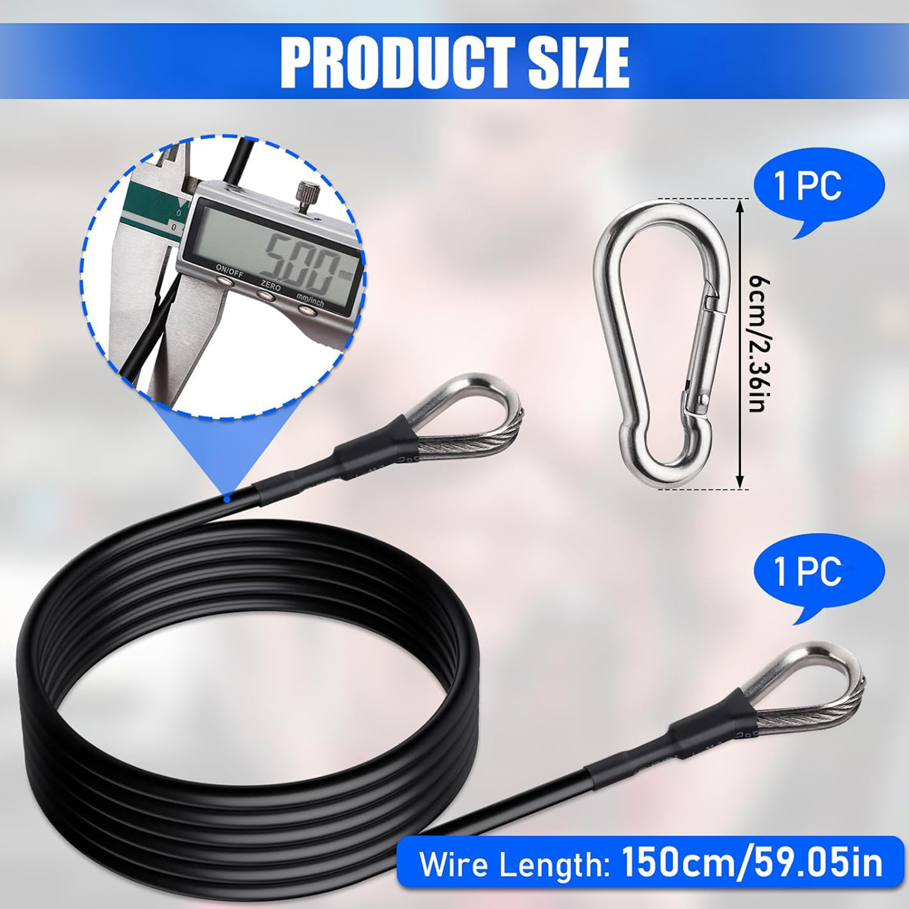 Extensor de cable de gimnasio resistente de 5 mm de espesor Accesorio de cuerda de extensión de 39/59 pulgadas Compatible con accesorios de gimnasio en casa