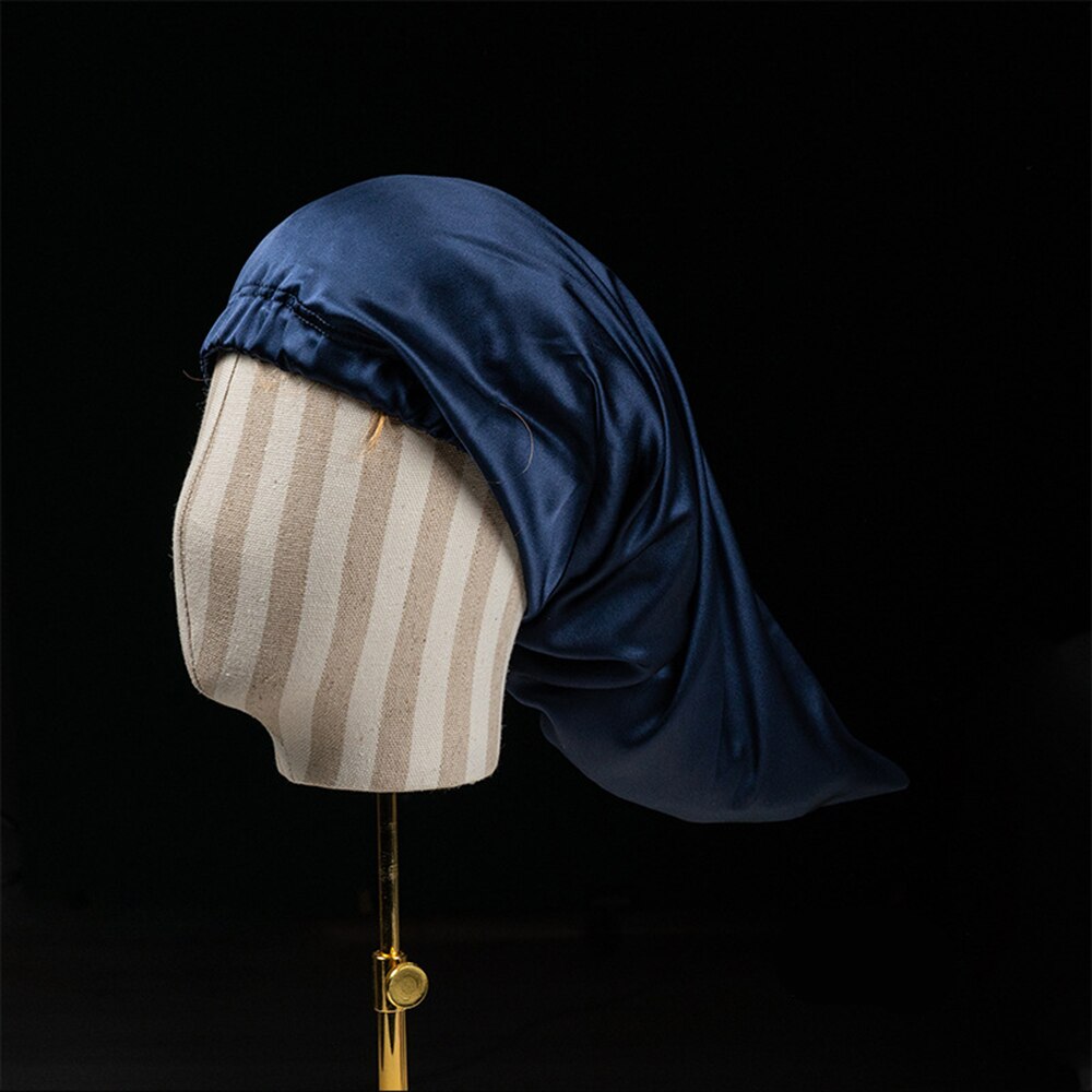 Gorro de dormir de seda 100% para mujer, funda de dormir de seda nocturna con cinta elástica para el cuidado del cabello, pelo largo 19 Momme
