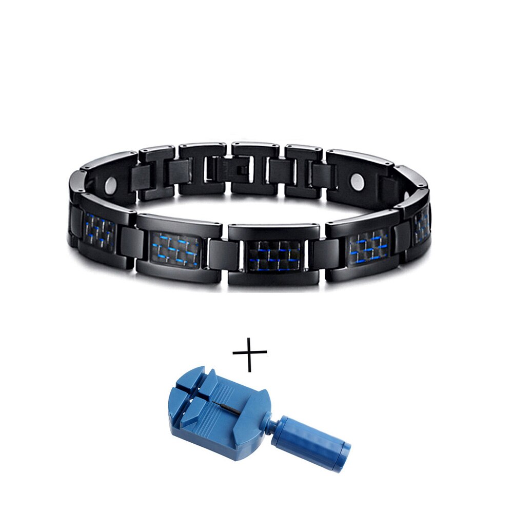 Fine 4u b393 herre blå kulfiber titanium magnetisk armbånd magnet armbånd til smertelindring: Blå 2
