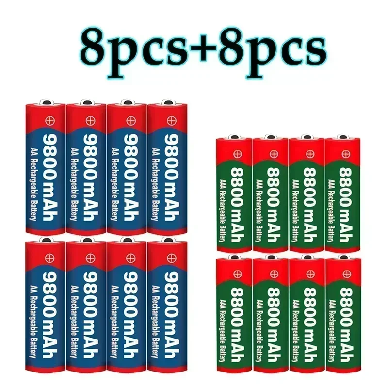 AA 1.5V 9800mAh/AAA 1.5V 8800mAh Rechargeable Batteries ) - Perfect for Clocks, Toys, Cameras: Red