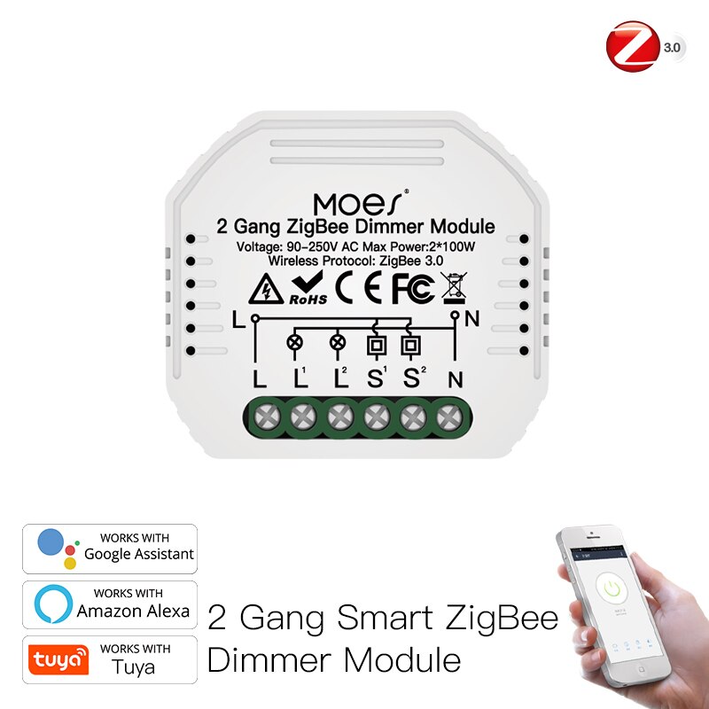 MOES ZigBee 3.0 slimme lichtschakelaar relaismodule 1/2/3 gang Smart Life/Tuya-bediening, 2MQTT-opstelling met Alexa Google Home Yandex: Bundle4
