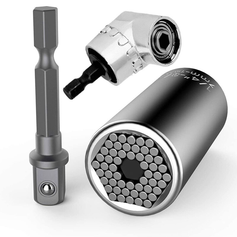 Universal Socket+105 Degree Right Angle Drill,7Mm-19Mm Multifunctional Cordless Ratchet Adapter Socket Wrench Set: Default Title