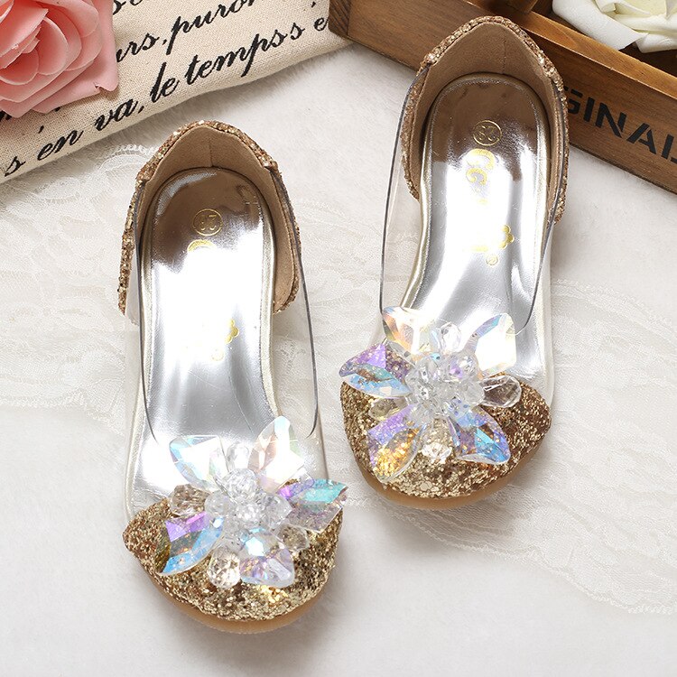 chaussures enfants cendrillon princesse chaussures diamant poli cristal chaussures à talons danse filles sandales gelée bébé en cuir