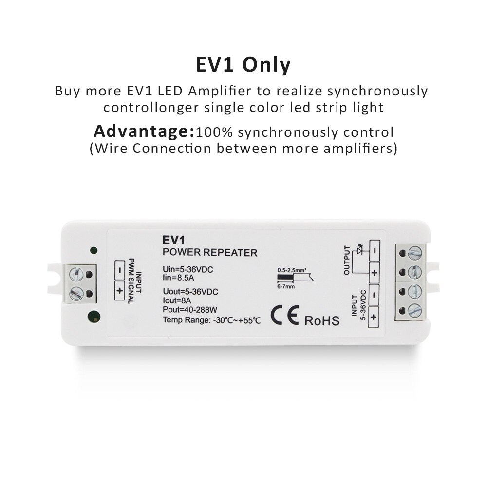 LED Dimmer Switch 12V 24V PWM 2.4G LED Touch RF Wireless Remote 5V 36V Smart Wifi Dimmer Controller for Single Color LED Strip: EV1 Only (Amplifier)