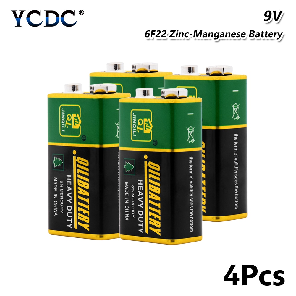 4pcs YCDC Super Heavy Duty 9V 6F22 Battery Single-use Carbon Zinc Battery for Smoke Alarm electronic thermometer