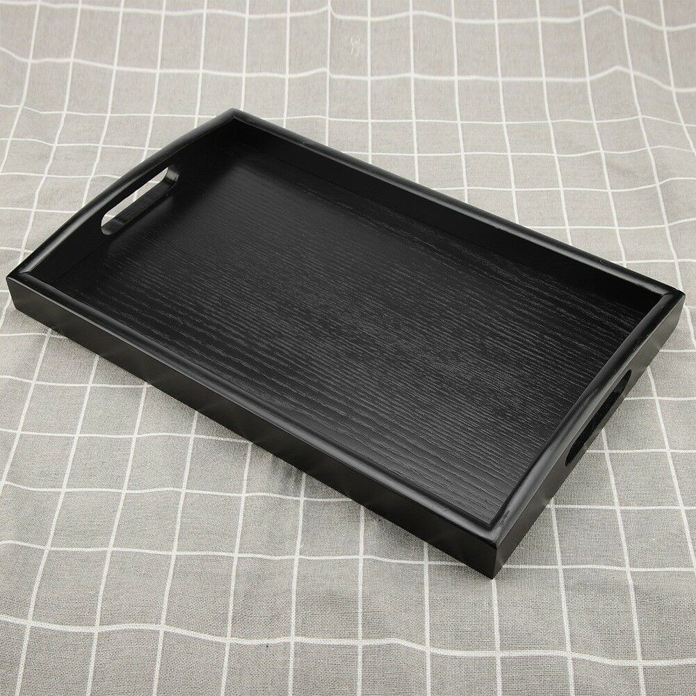Serving Tray Large Black Wood Rectangle Food Tray Butler Breakfast Trays with Handles Easy to Grip LAD