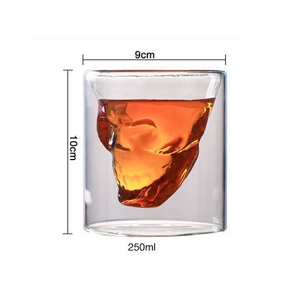 Dobbeltlagsskalle vinglass vodka whisky brandy krus rom øl krystallkopper kjøkken bar vin sett drinkware gutt: Xl -250ml