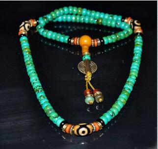 Tibetansk turkos buddhistisk buddha oro bön pärla mala halsband