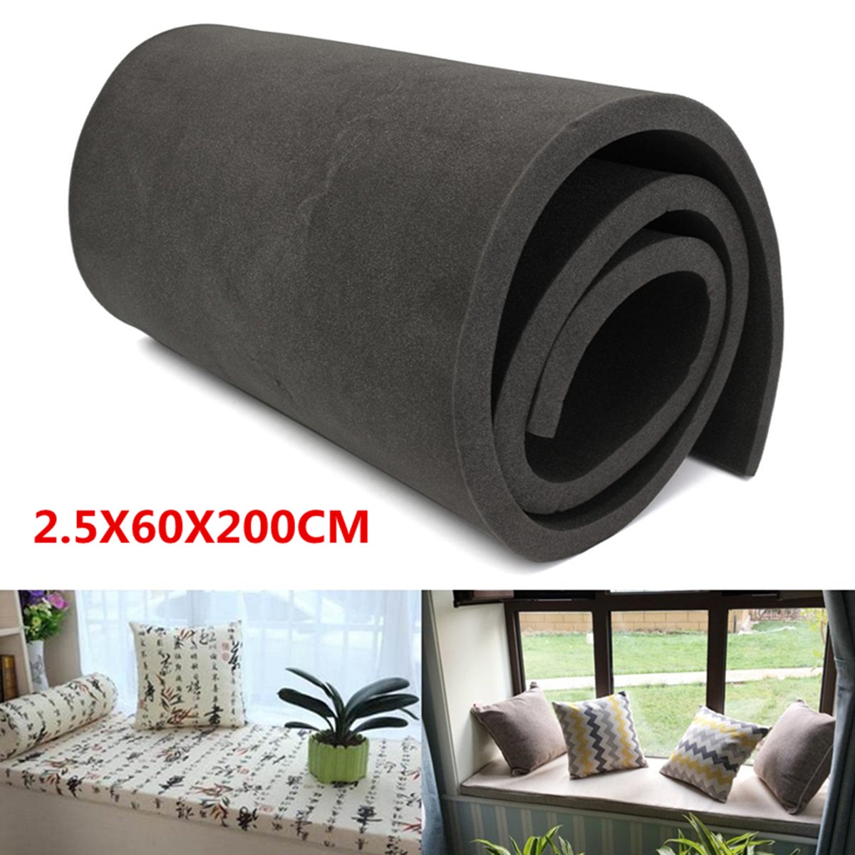 Sittdyna med hög densitet skumgummi ersättande polyuretanklädsel dyna kudddyna fast skumplast kuddar 200 x 60 x 2.5cm