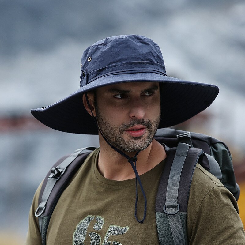 Travelers Ourtdoors on foot Fisherman Hat Man Wide Brim Hat Waterproof Boonie Hat Camping Men Plus Size Bucket Hat Sun Cap 60cm: navy blue