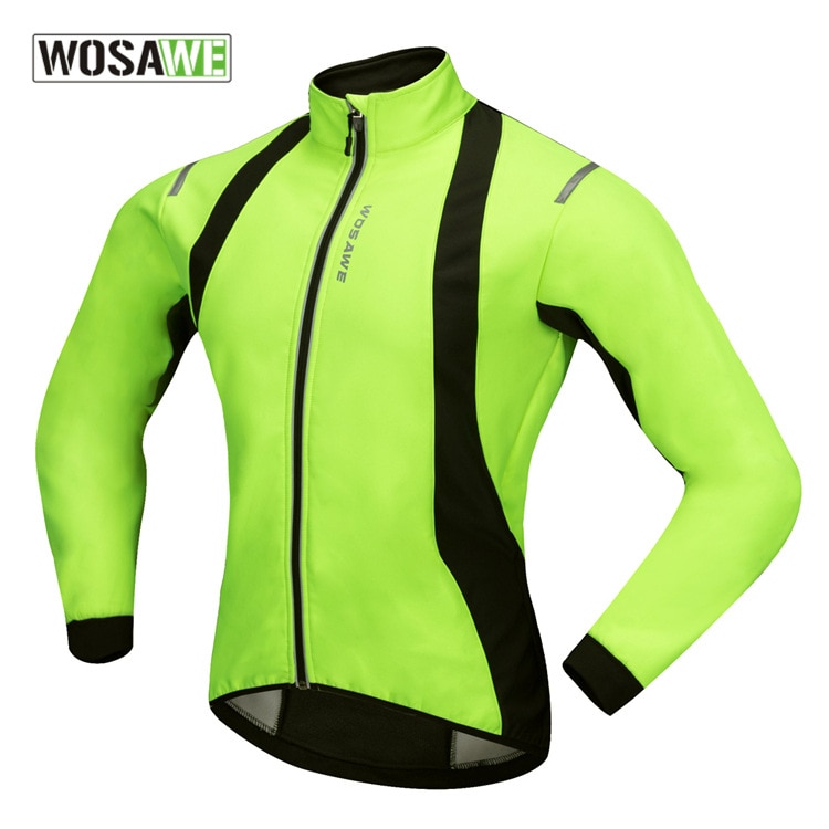 Chaqueta de ciclismo verde fluorescente para hombre, ropa para bicicleta a prueba de viento, velo, jacke, ropa reflectante, abrigo térmico de lana para invierno