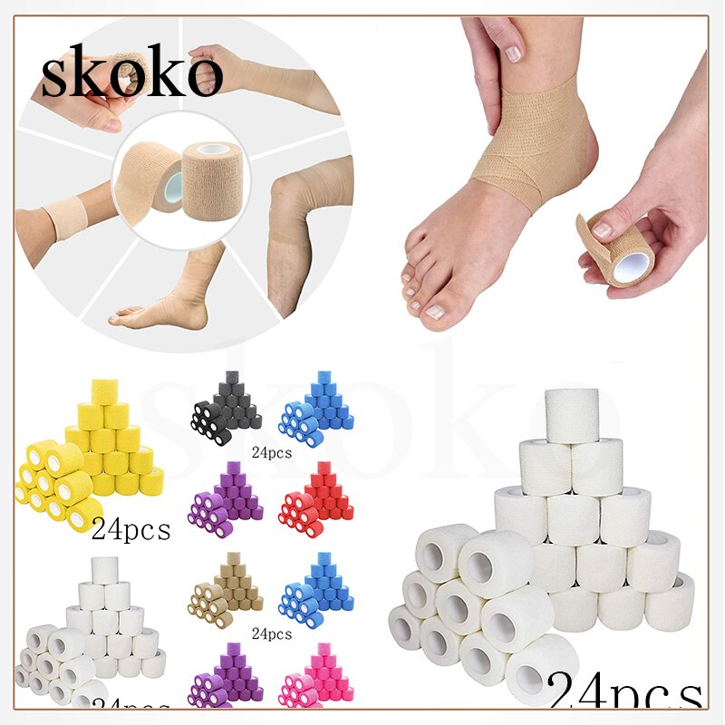24 Rolls Of Self-Adhesive Bandage 5cm*4.5m Emergency Tape Elastic Self-Adhesive Tape, Suitable For Sports Wrists And Ankles