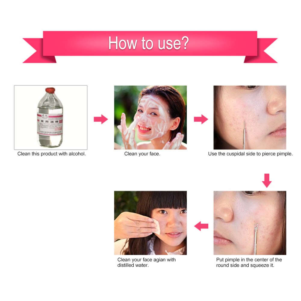 2Pcs Acne Remover Blackhead Tool Stainless Steel Facial Pimple Blackhead Blemish Kit Facial Cleaning Helper Double-ended