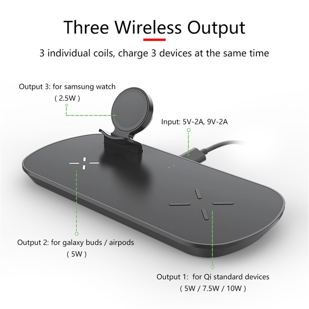 3 in 1 trådløs oplader til samsung  s20 s10 galaxy watch aktive gear knopper 10w qi hurtig opladning til iphone 11 xs xr 8 airpods pro