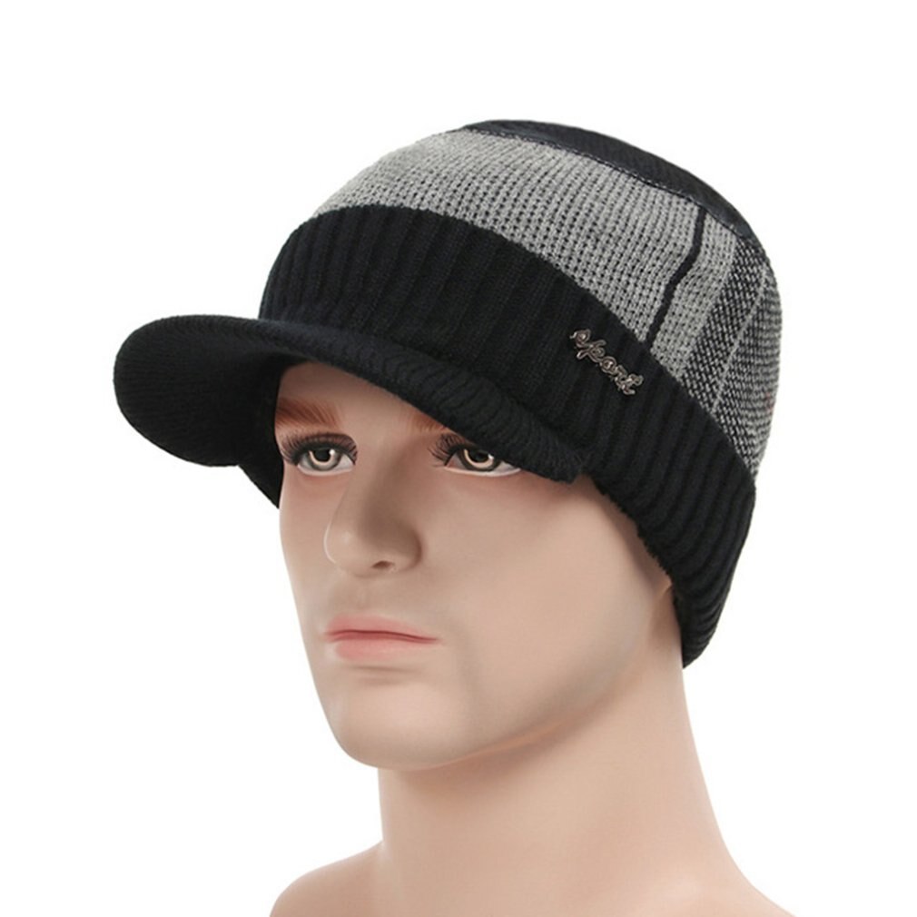 Men Winter Knitted Hat Outdoor Cycling Ear Protection Warmth Peaked Cap Casual Sunhat Bomber Hats: hat